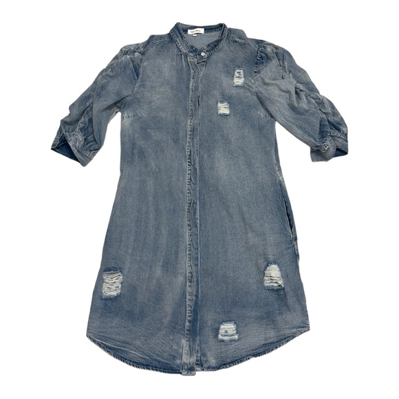 Nash Grey distressed denim shirt dress midi length with pockets size small EUC - Picture 1 of 5
